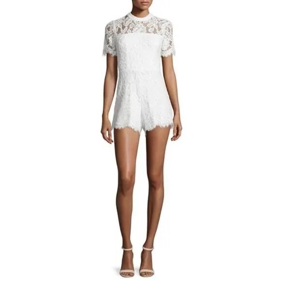 Alexis Delfine Short-Sleeve Lace Romper, White - Picture 2 of 7